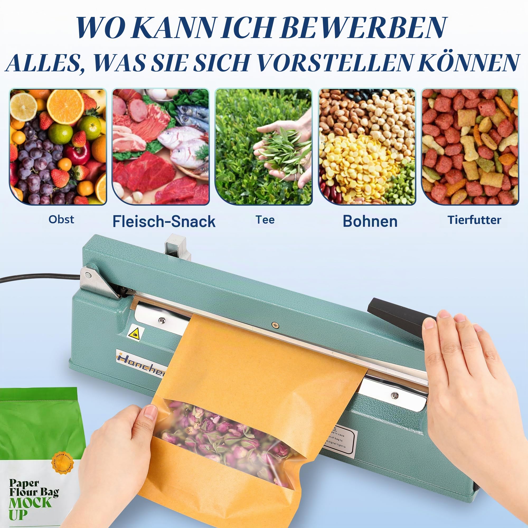 Hanchen Heißsiegelmaschine mit Klinge Tragbares Heißsiegelgerät Tisch Schweißgerät 200mm~500mm Impulse Heißversiegelung für Mylar Kraftpapier Folien Film Beutel 220V (500mm/ 19,7 Zoll)