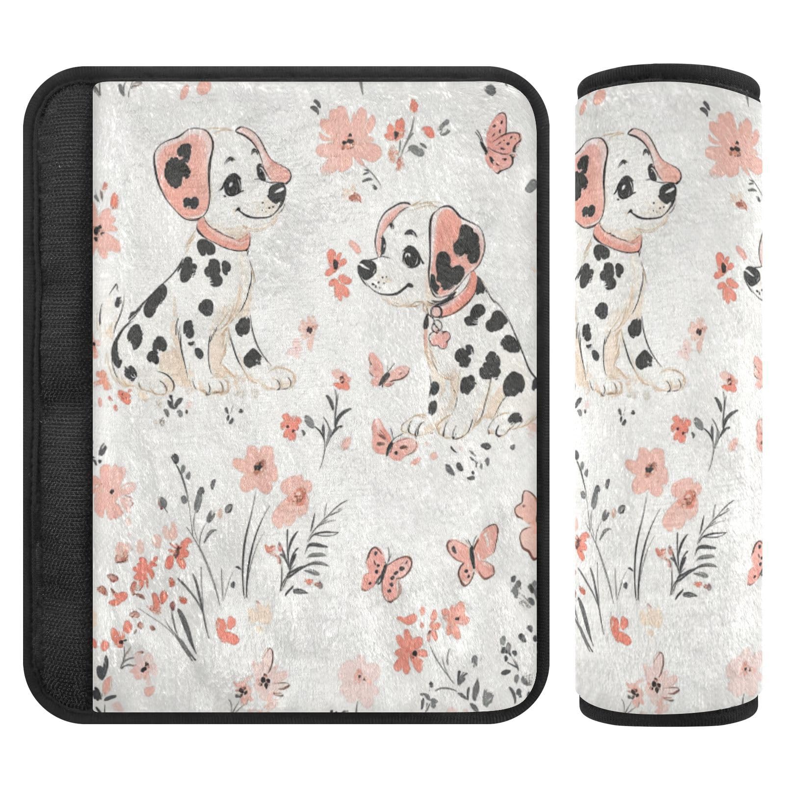 Seat Belt Covers 2 Pack Dogs Butterfly Car Seat Strap Covers Super Soft Flowers Car Seat Neck Cover for Boys Girls Adults Babies M