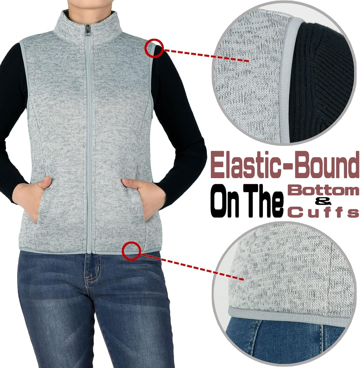 Bonnorth Women's Zip Up Sweater Fleece Vest, Sherpa Lined Windproof Warm Vest with Pocket - Image 6