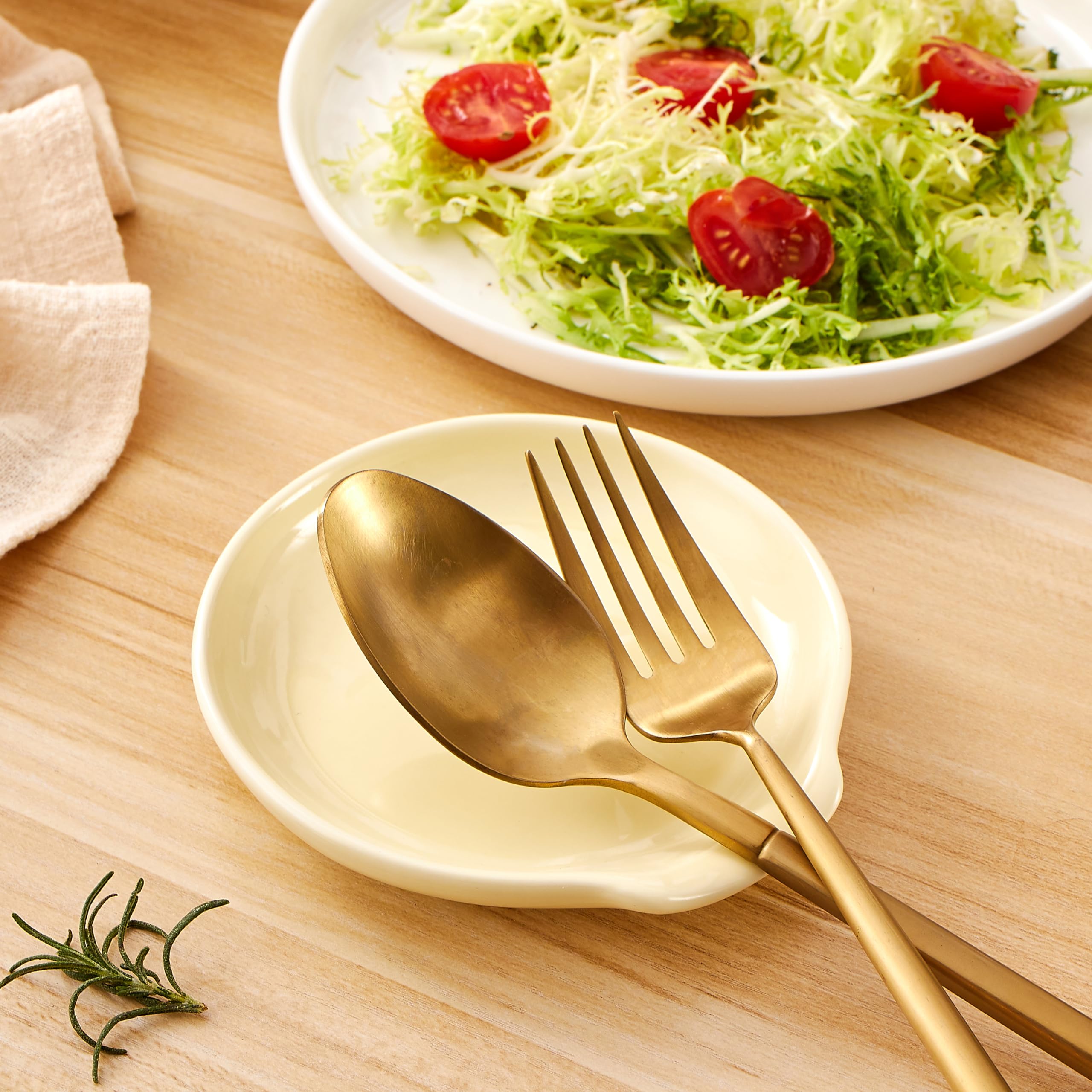 Keramik Löffelablage, Ablage für Essstäbchen & Besteck, passend für Herd und Küchentheke, geeignet für Diverse Küchenutensilien, spülmaschinengeeignet(Creme,11.5 cm)