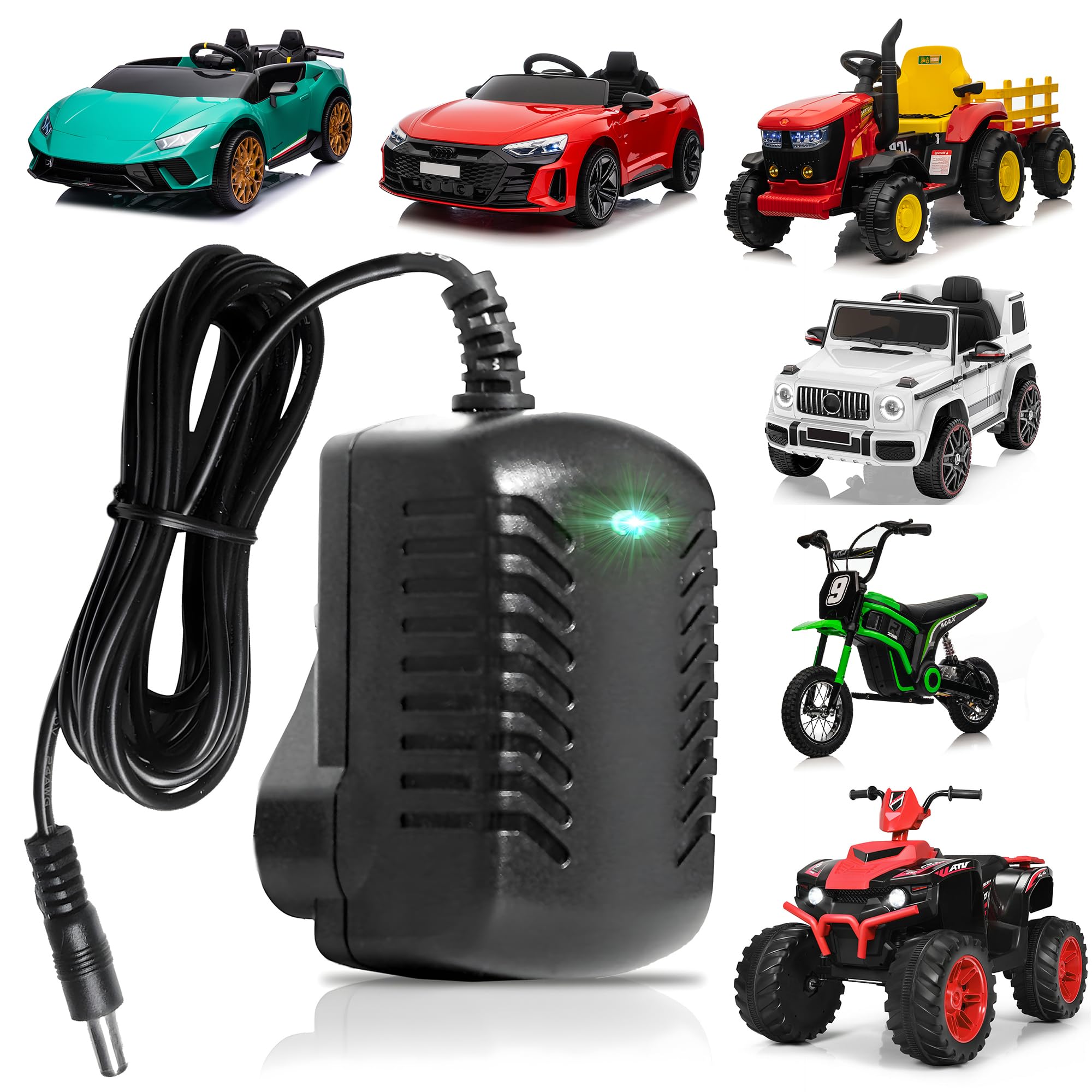 12v Battery Charger for Kids Electric Car - 1000mA 12 Volt Battery Charger for Electric Ride on Toys - 12v DC Power Supply with LED Indicator for Kids Electronic Ride on Vehicles