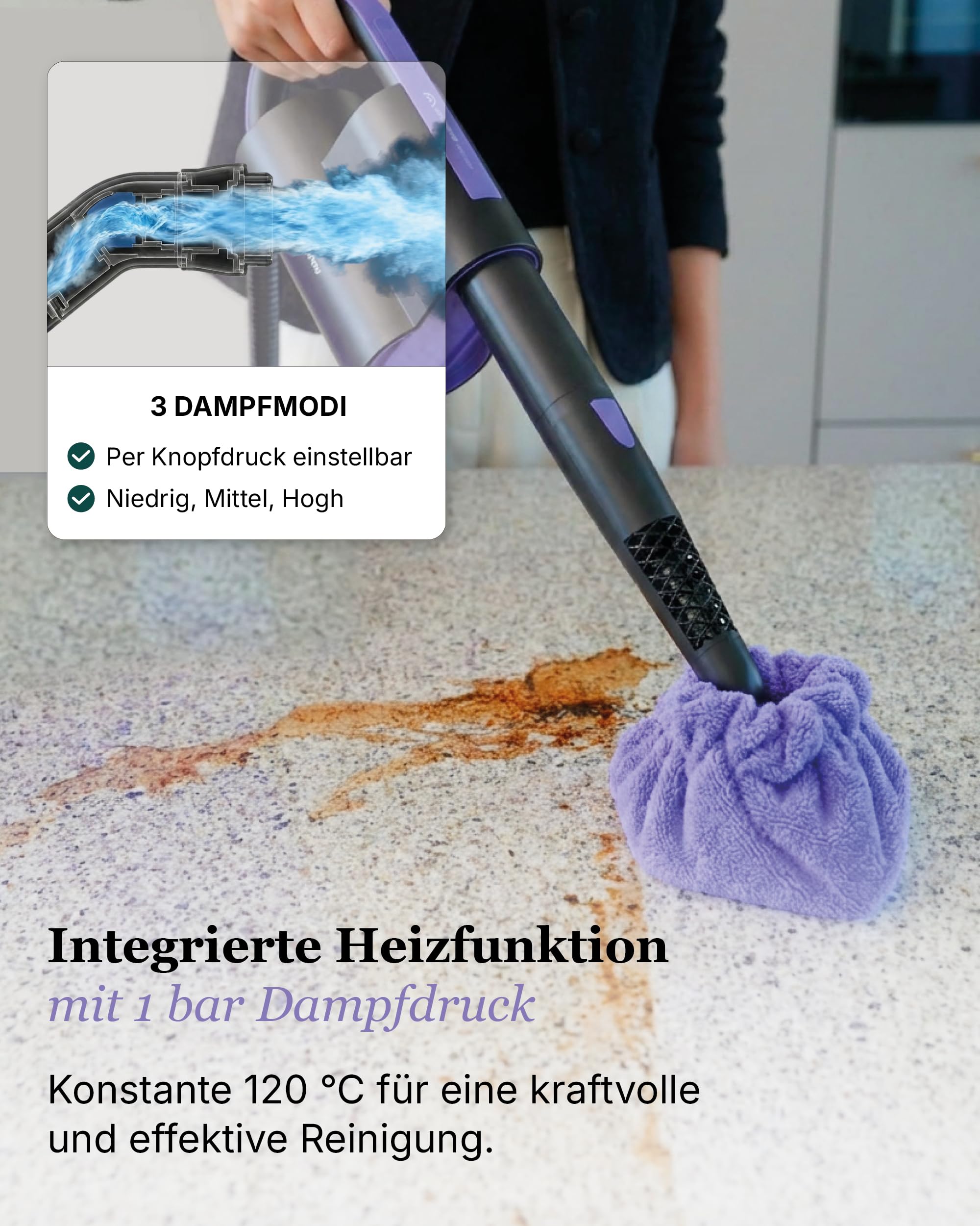 Motionflow Dampfreiniger für alles – 16-in-1 Hochdruck Steam Cleaner für Polstermöbel, Teppiche, Bad & Küche – Dampfbürste mit 13 Aufsätzen, 20 Min Laufzeit, 30s Aufheizzeit, 120°C Dampf