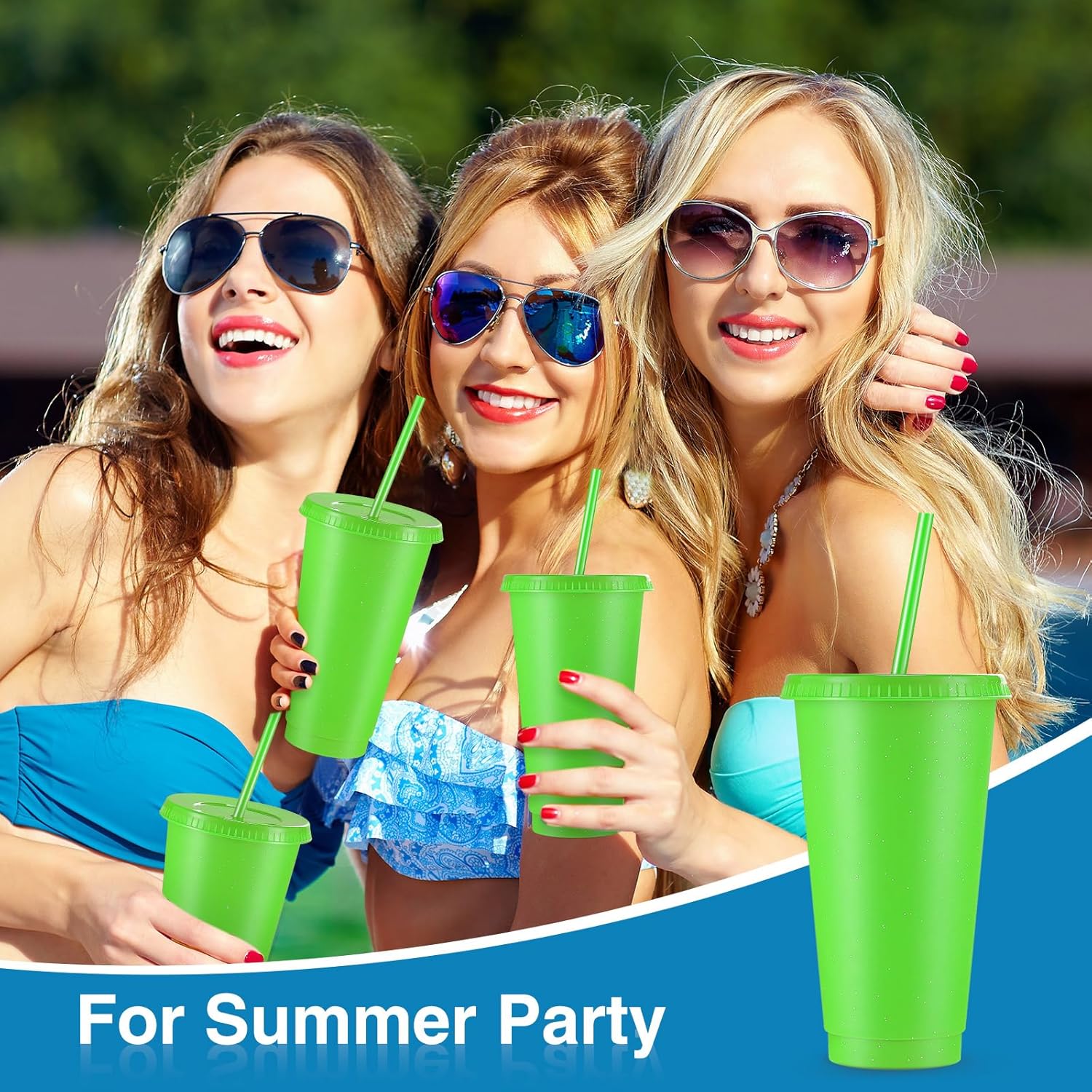 Amyhill 12 Pcs Reusable Glitter Cups with Lids and Straws 24 oz Plastic Tumbler Iced Coffee Cup Travel Mug for Smoothie Juice Birthday Sleepover Party Supplies for Valentine Girl(Green) - Image 5