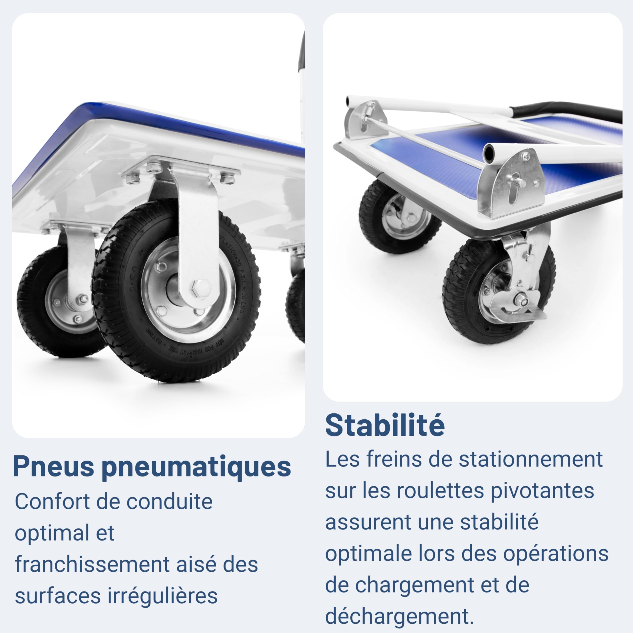 Pallit Chariot de Transport Tout Terrain - Roue Gonflable, 300 kg, Plateforme Rabattable 880 x 580 mm, Chariot a roulettes pour Charge Lourde - Carry-R