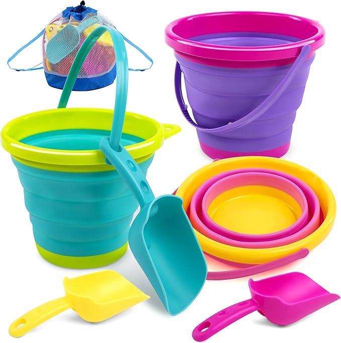 JOYIN Foldable Beach Bucket Set 3 Packs Collapsible Toy
