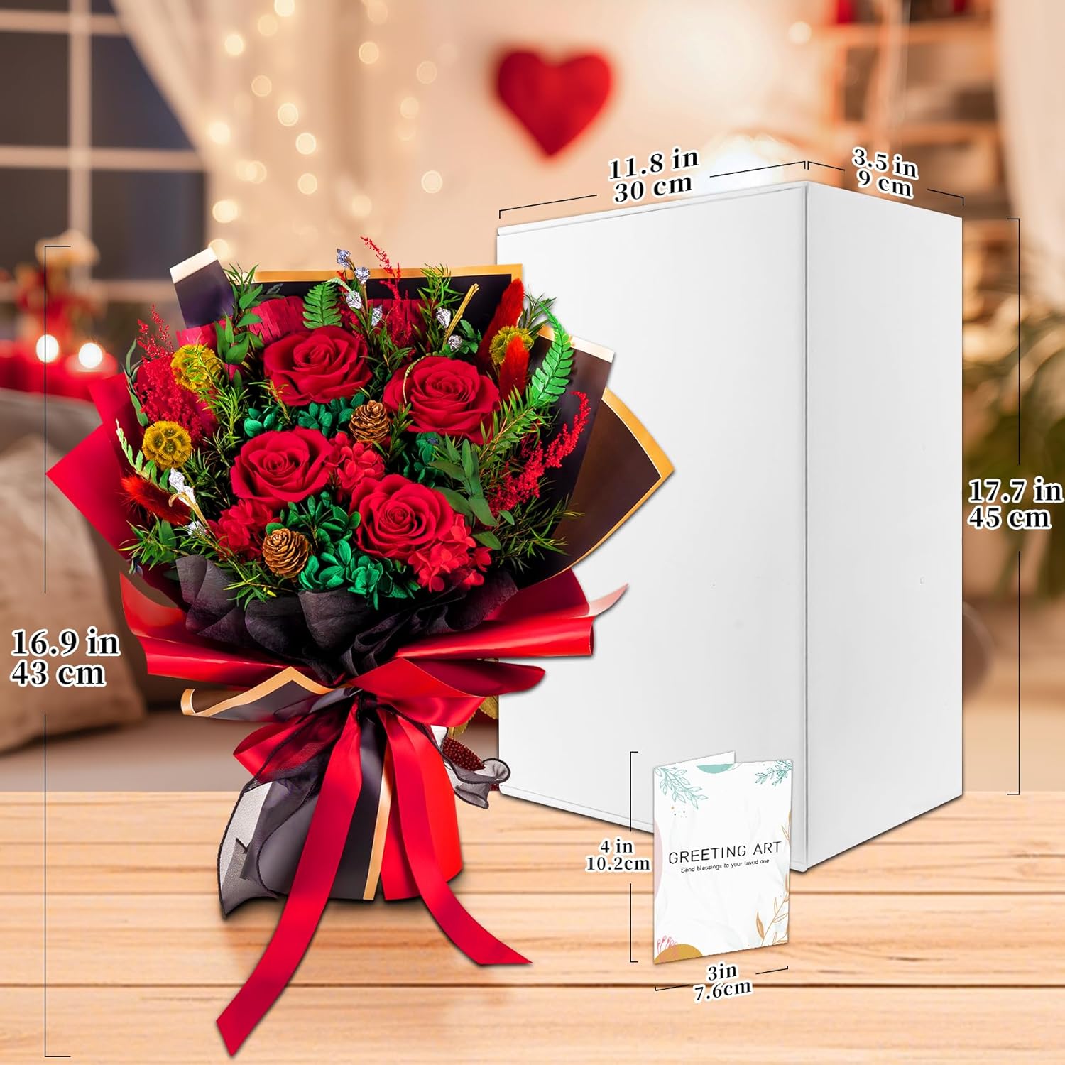 GREETING ART Preserved Real Red Rose Bouquet, Long-Lasting Fresh Flowers for Christmas, Valentine's Day, Anniversary, Birthday, Mother's Day, Graduation Gift for Wife, Girlfriend, Mom