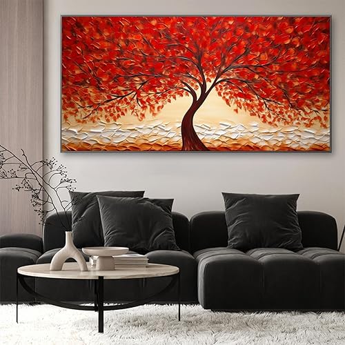 Miniatura 2 de Arte de pared de gran tamaño, pintura de árbol rojo, impresa en lienzo, carteles abstractos para sala de estar, decoración moderna del hogar, 39 x