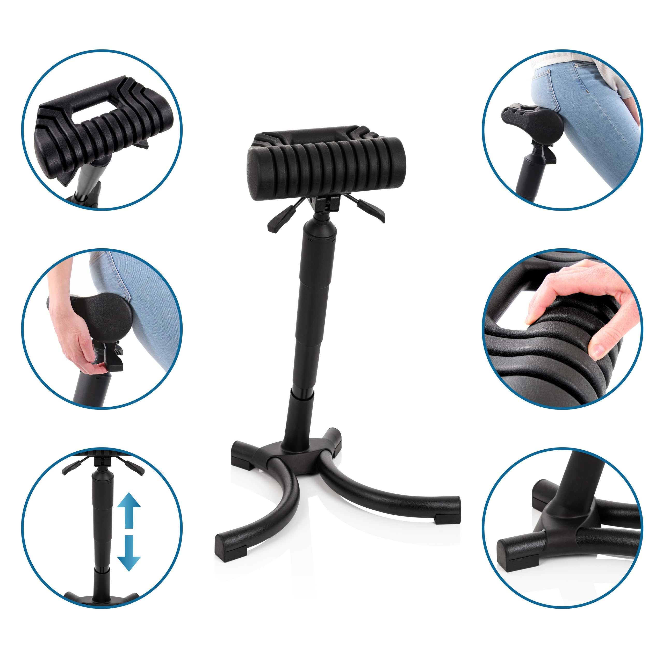 Tabouret Assis-Debout Top Work 33 Similicuir Noir Mousse Métal