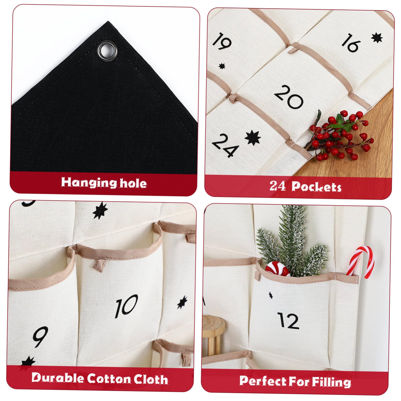 VICASKY Weihnachtskalender Wandtasche Aus Baumwolle Mit 24 Taschen Multi Aufbewahrungstasche Kleinigkeiten Organizer Zum Hängen