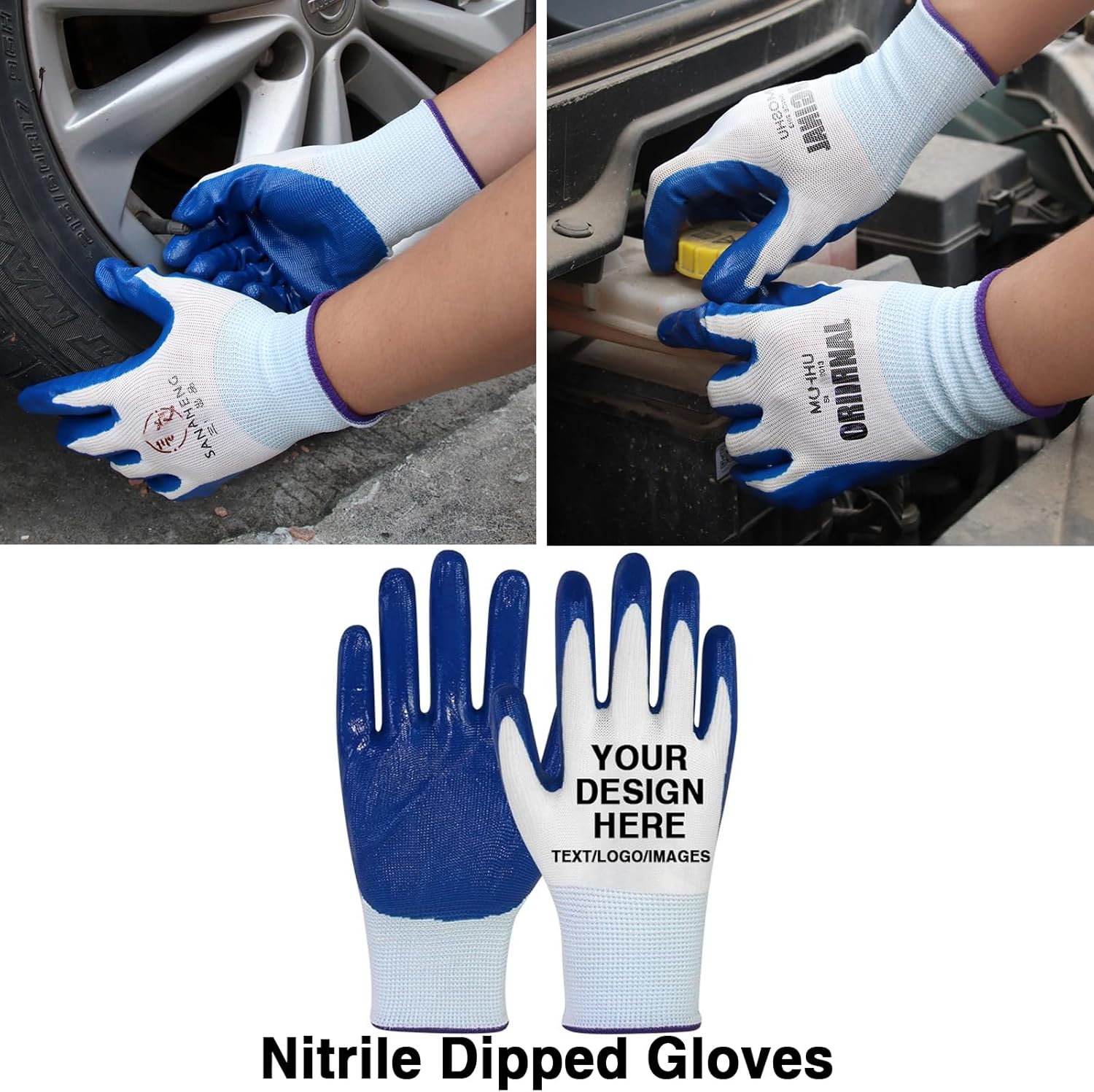 Customized Logo Text Image 10 Pairs Gloves Nitrile Rubber Coated Knitted Gloves with NBR Coated Palm and Fingers