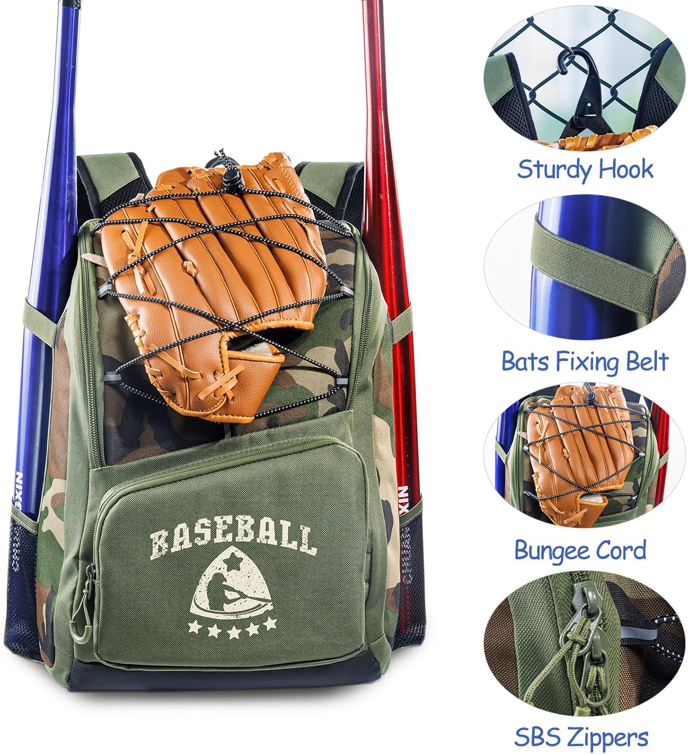 Baseball Bag for Youth & Adult with 4 Bat Sleeves - Softball Bat Bag with Shoe Compartment - Baseball Backpack for T-Ball, Softball Equipment, Baseball Gear, Baseball Bags for Boys 8-12