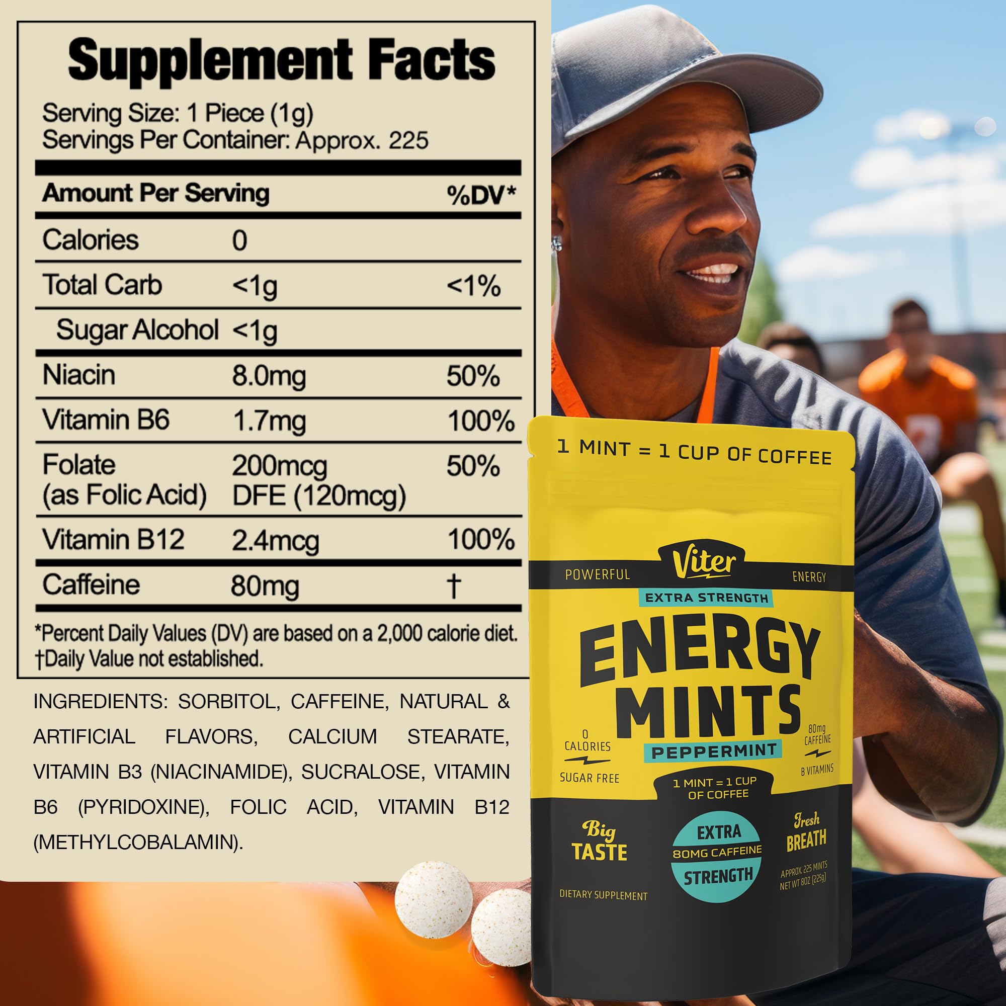 Viter Energy Extra Strength Caffeine Mints 80mg, Peppermint, 8oz Bulk Bag — Amazon image 3