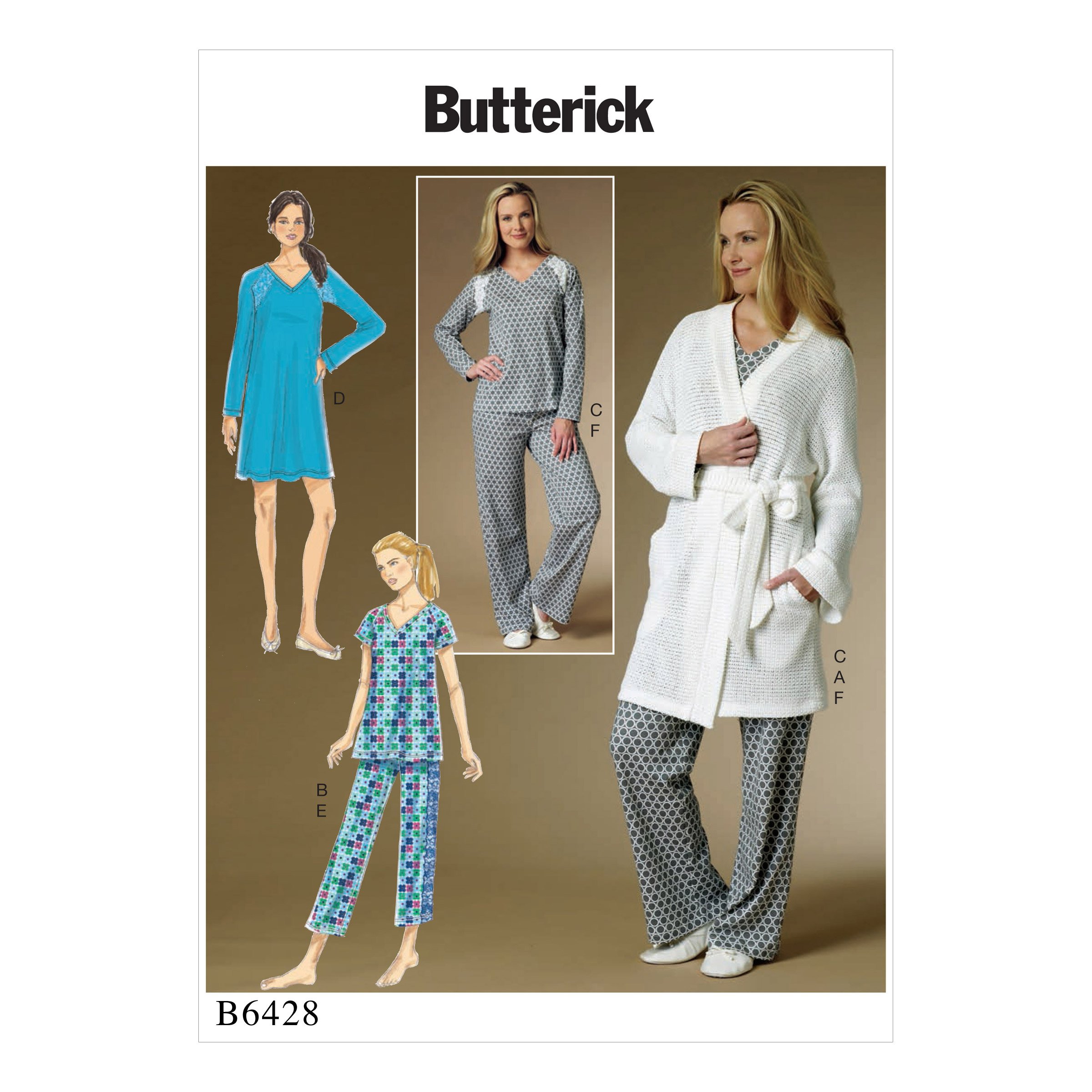 Butterick Sewing Pattern B6428 Misses’ Robe, Raglan Sleeve Tops and Gown, and Pull-On Trousers