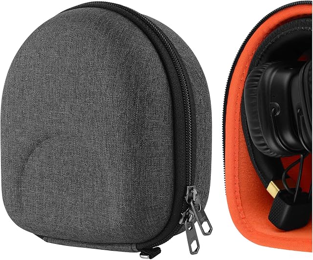 Geekria Shield Headphones Case Compatible with Marshall Major II, Major III, Major IV, Mid ANC Case, Replacement Hard Shell Travel Carrying Bag with Cable Storage (Dark Grey)