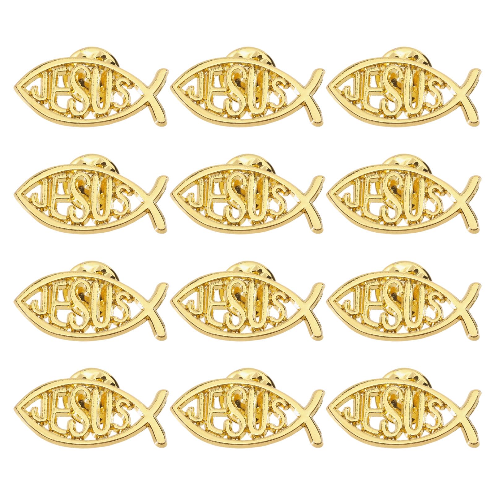 12 pezzi Gesù pesce spilla Gesù pesce spilla in lega cappotto camicia collare accessori per zaino abbigliamento maglione giacca decorazione platino