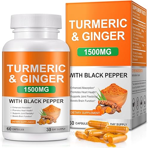 Miniatura 1 de Suplemento de cúrcuma, curcumina de cúrcuma con extracto de pimienta negra de 1500 mg, suplemento de curcumina de cúrcuma que aumenta la inmunidad,
