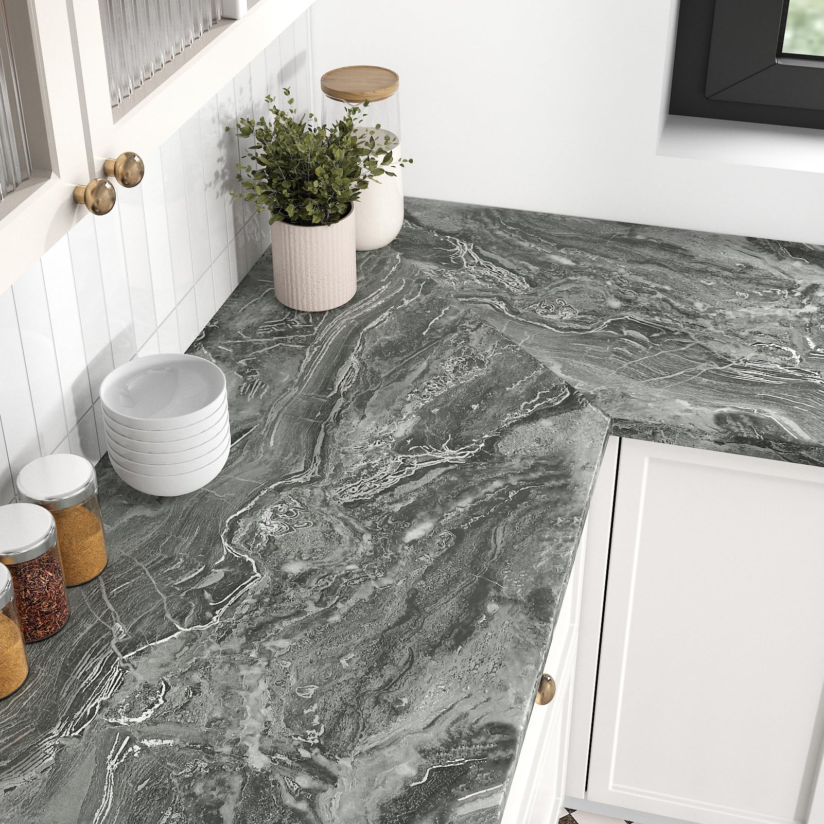 HotDecor Grey Marble Wallpaper Self Adhesive Kitchen Counter Vinyl Wrap Worktop Vinyl Covering Grey Silver Wallpaper for Living Room Marble Sticky Back Plastic Roll Stick on Wallpaper 40cm X 200cm