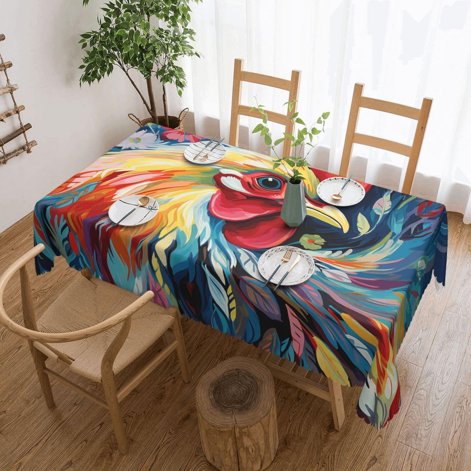 FodPand Art Colorful Chicken Tablecloths for Rectangle Tables 54 x 72 Inch - Reusable Washable Dining Table Clothes - Stain and Wrinkle Resistant Decorative Fabric Table Cover for Wedding Party