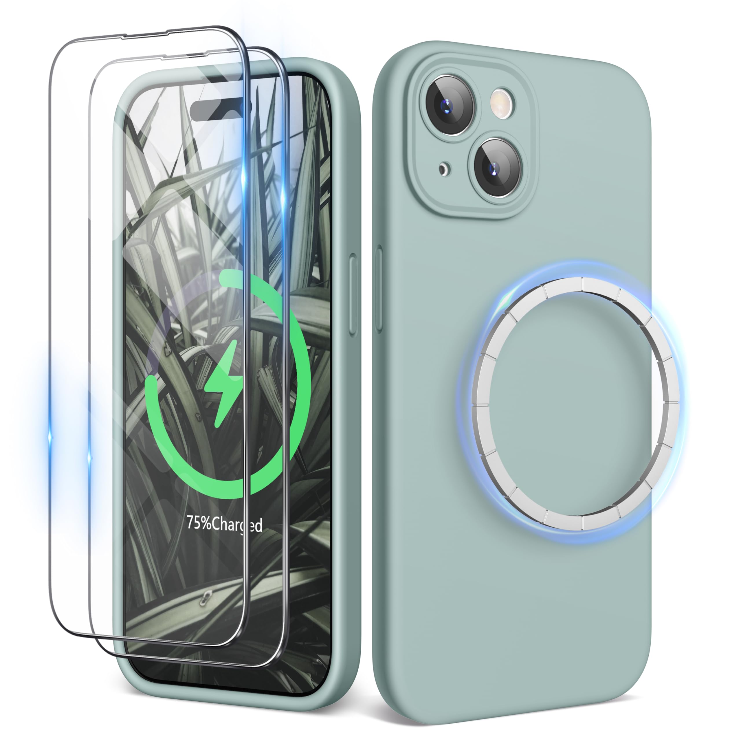 SURPHY Designed for iPhone 15 Plus Case Compatible with MagSafe (6.7 inch 2023), with 2 Pack Screen Protector, Liquid Sili...