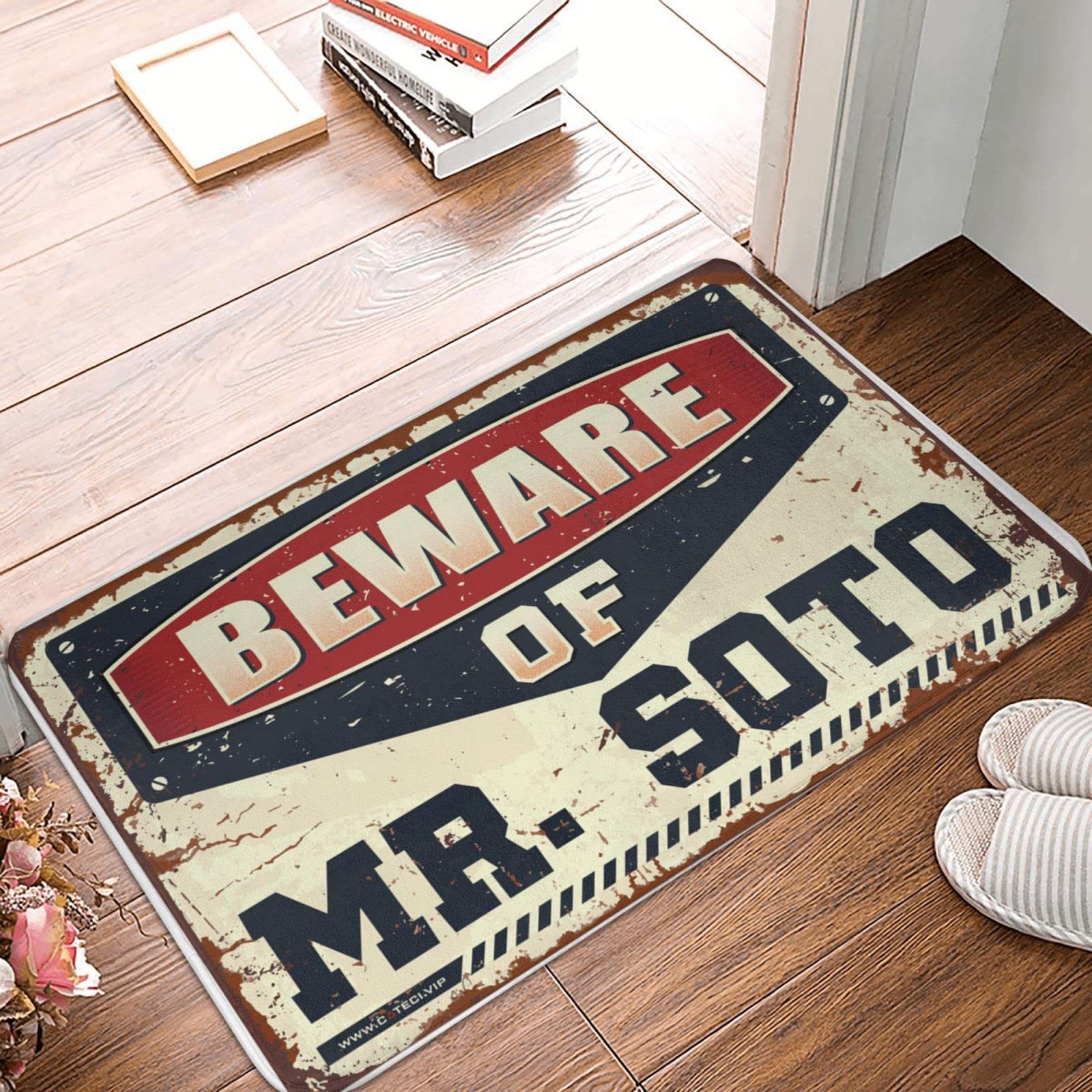 Zerbino con scritta "Beware of Mr. Soto" zerbino da cucina e tappetini per esterni decorazione patio (dimensioni: 65 x 90 cm)