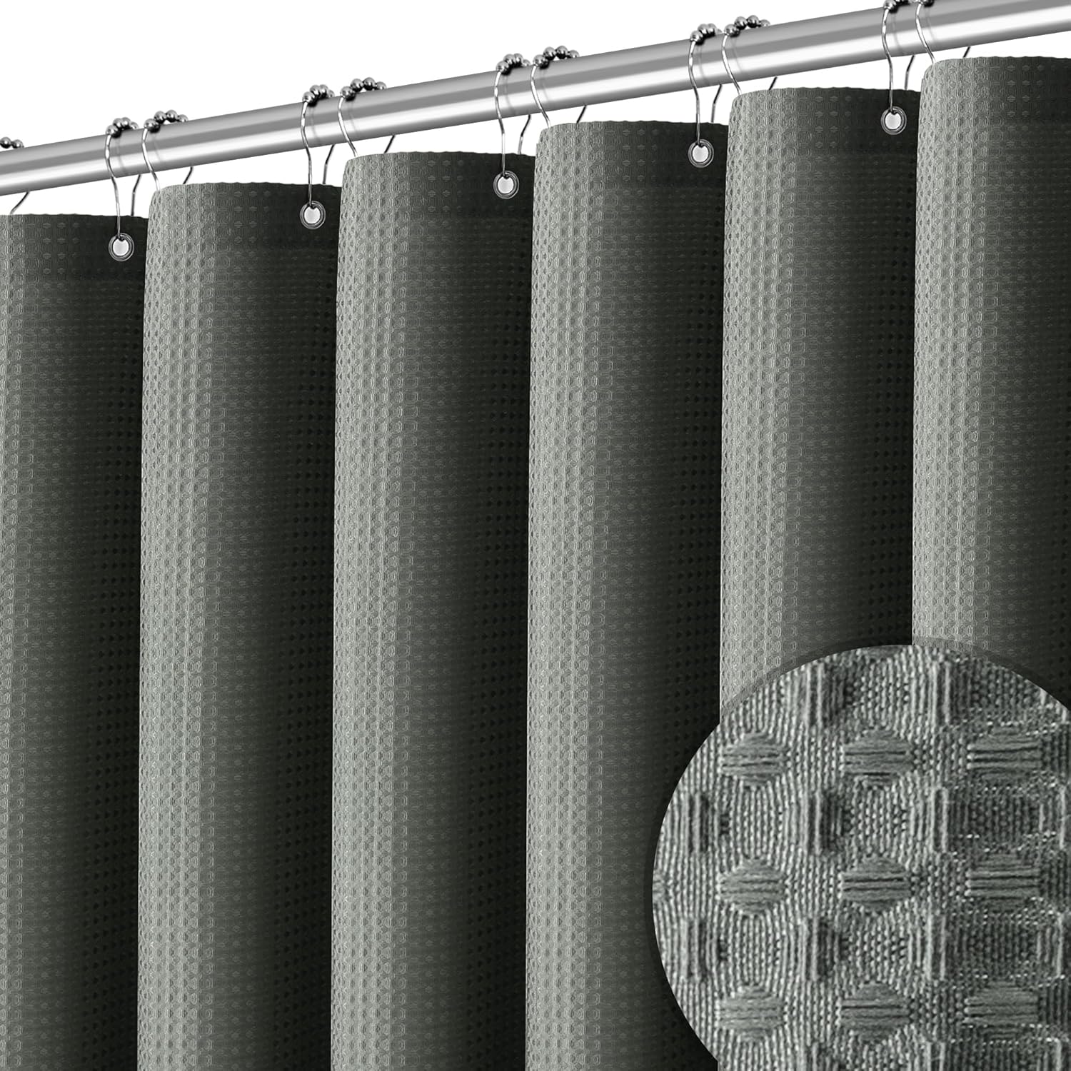 Amazon.com: PANGSINNE Shower Curtain Gray Waterproof Waffle Weave ...