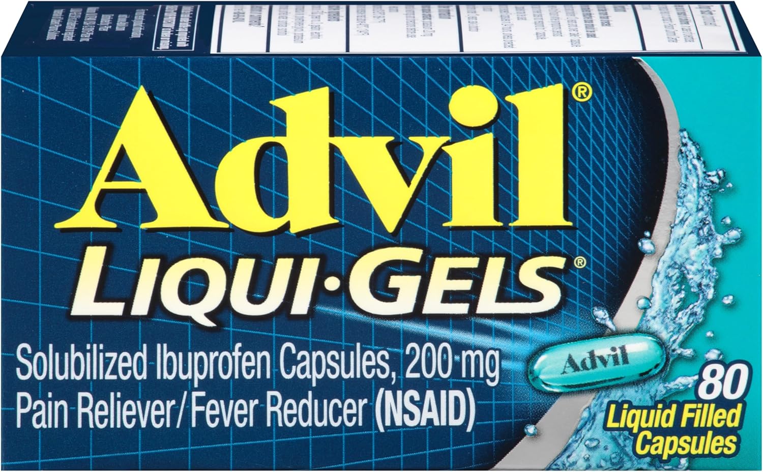 Advil Liqui-Gels Pain Reliever and Fever Reducer, Pain Medicine for Adults with Ibuprofen 200mg for Headache, Backache, Menstrual Pain and Joint Pain Relief - 80 Liquid Filled Capsules(Pack of 1)