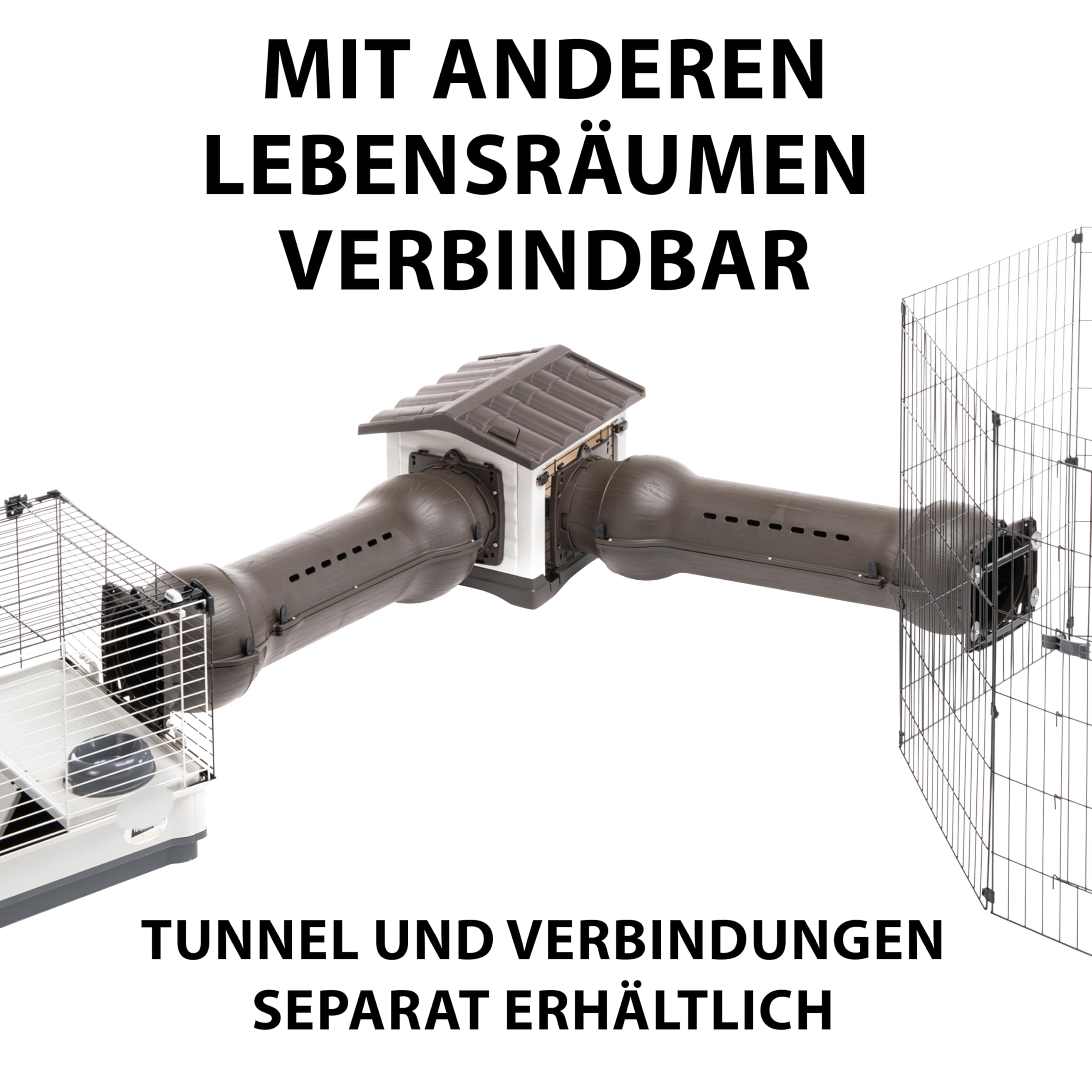 Ferplast Metro' Kaninchenhaus, verbindbar mit Tunneln für Zwergkaninchen, Frettchen und Meerschweinchen mit 2 Eingängen, abnehmbarem Dach und ablaufendem Boden, 43 x 48 x 44 cm.