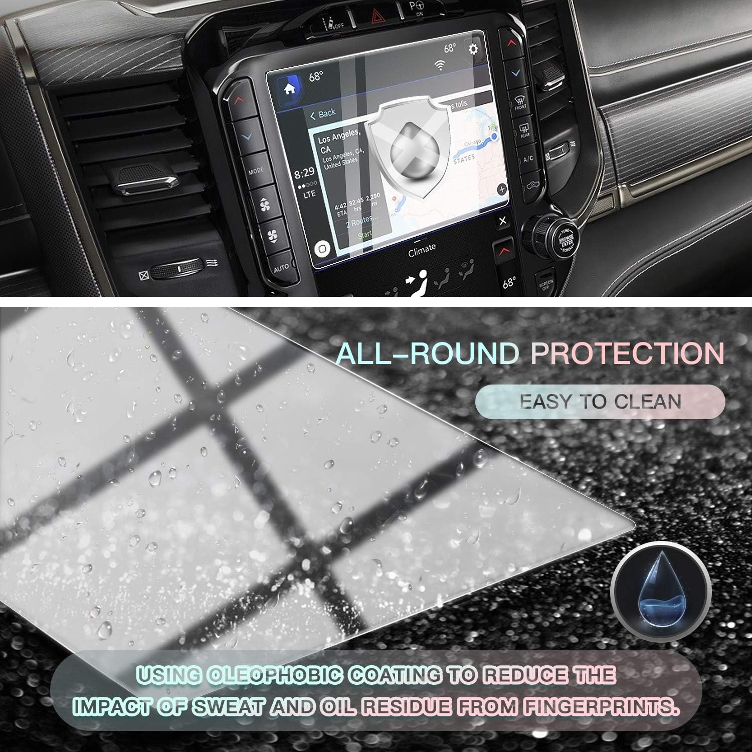 CDEFG Car Screen Protector Center Control Navigation Touch Screen Protector for 2019 2020 2021 Dodge RAM 1500 Big Horn/ Rebel/ Laramie Uconnect, Tempered Glass HD Scratch Resistance (for 2019 Dodge RAM 8.4 inch)