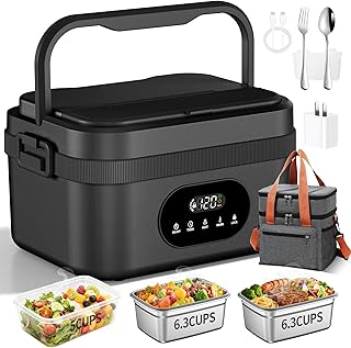 Cordless Heated Lunch Box with 24000mAh Battery,Electric Lunch Box for Adults,3 Containers with Lids 2 Stainless Steel and 1 Plastic,Portable Food Warmer Power Bank Function for Office Travel Work-BK