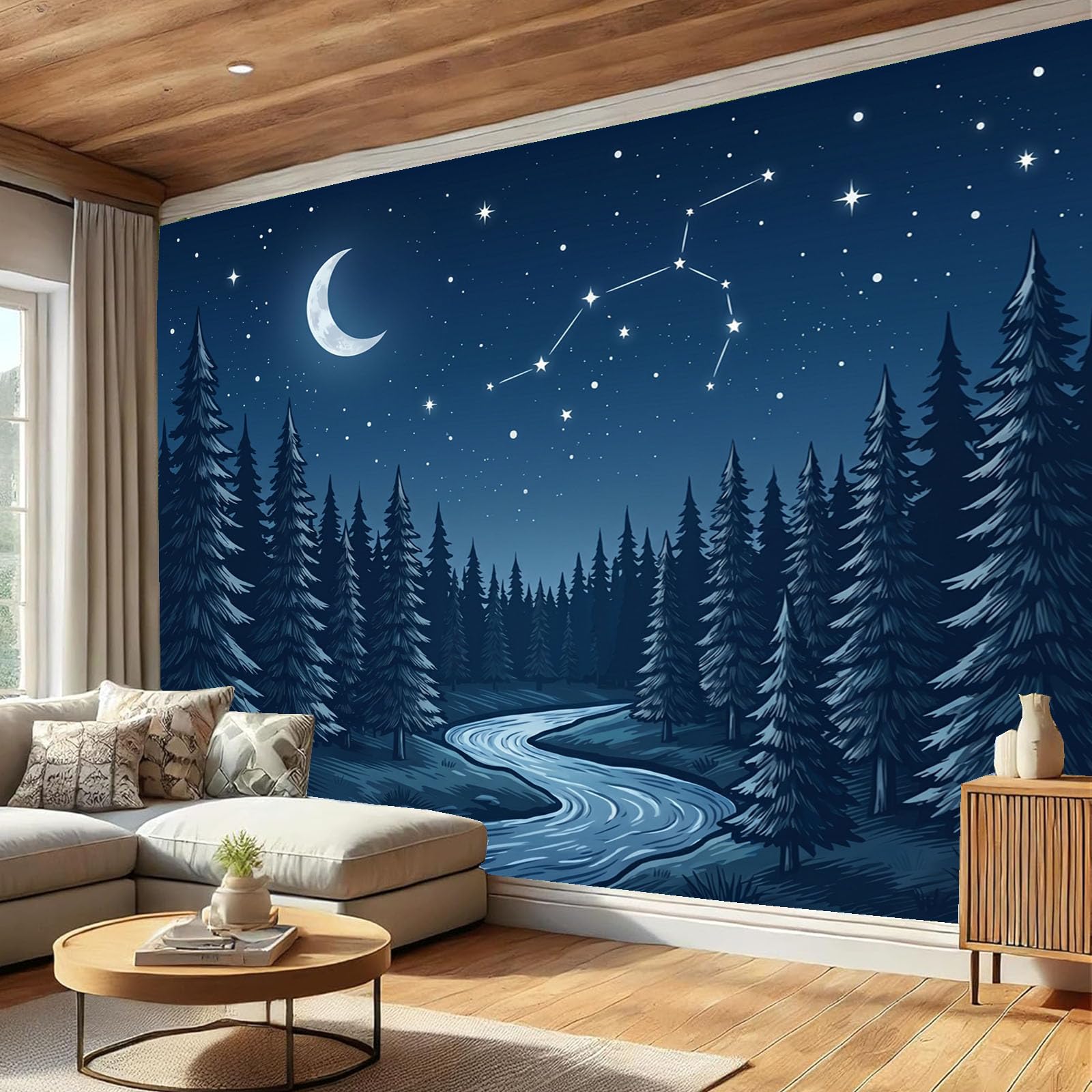 Papier peint en soie haut de gamme vue nocturne rêve bleu pour décoration murale luxe