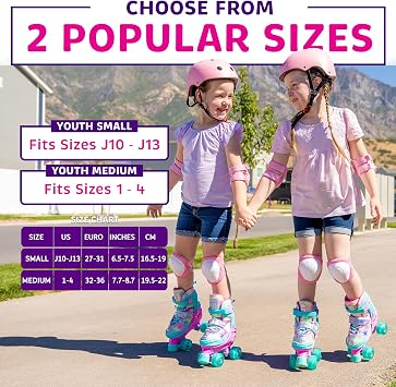Rainbow Roller Skates (S) + Pink Protective Gear Bundle