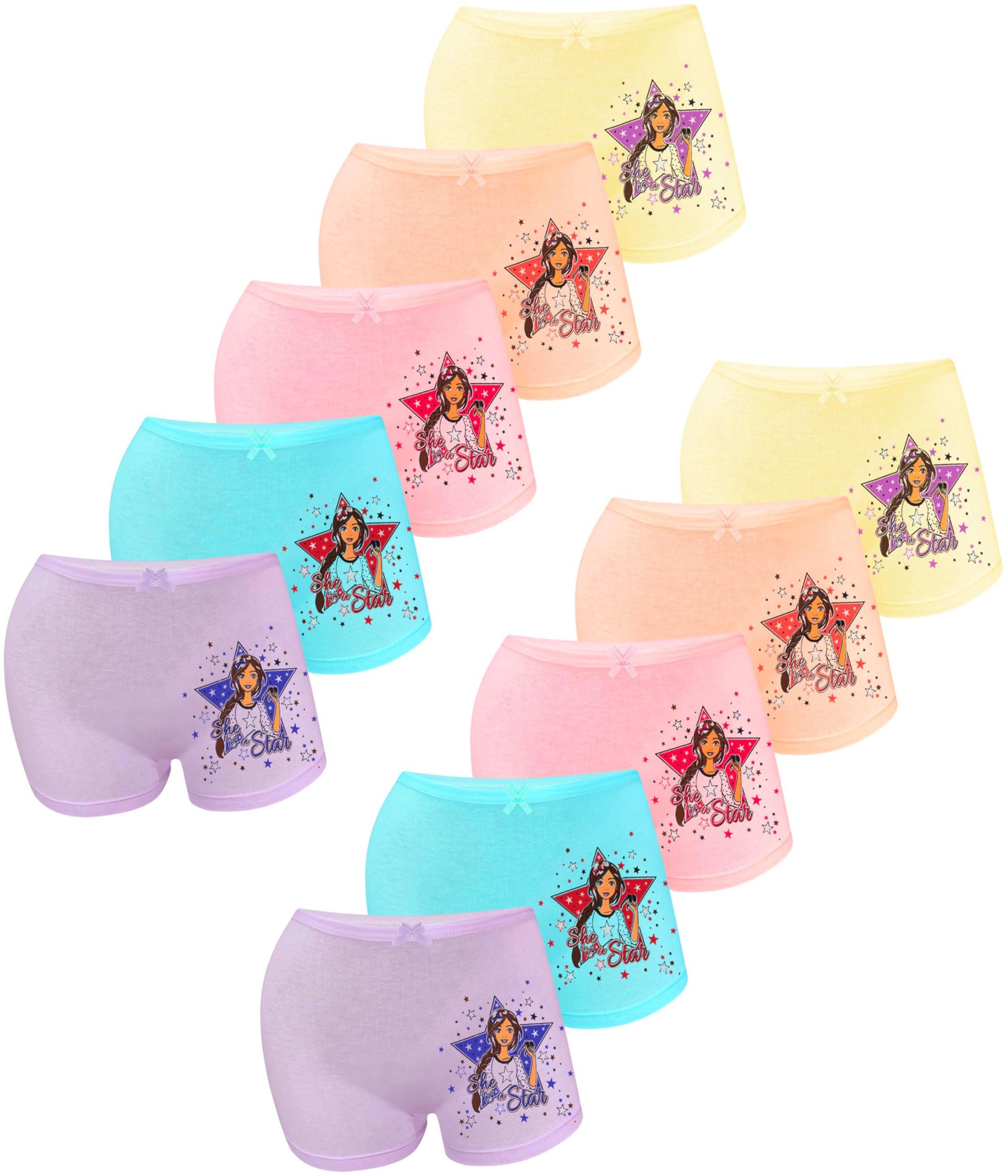 LOREZA ® 10 Mutandine da Bambina in Cotone - Modello Boxer - Stile Hipster - 2-13 Anni