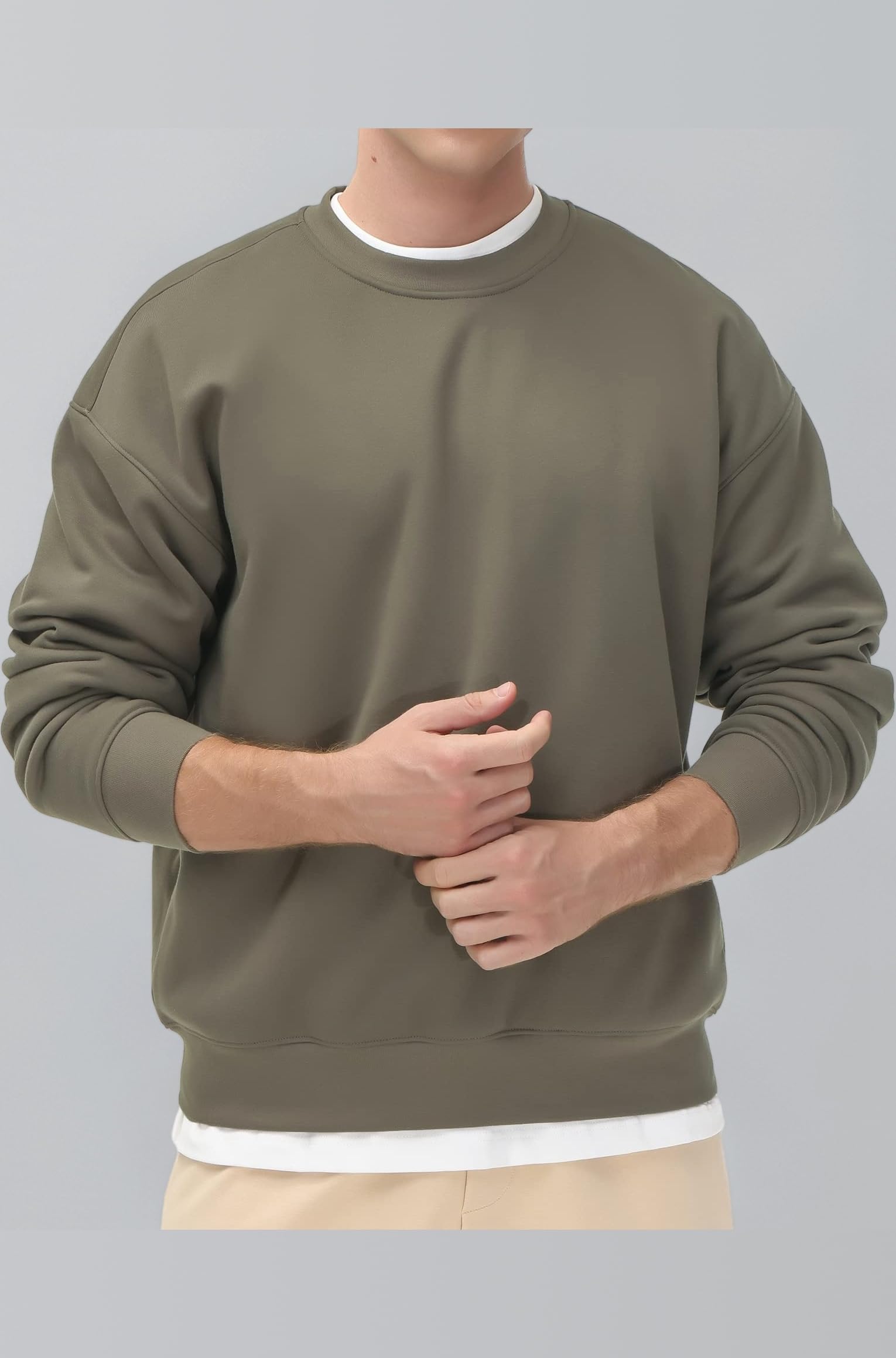 THE GYM PEOPLE Men's Fleece Crewneck Sweatshirt Thick Loose fit Soft Basic Pullover Sweatshirt