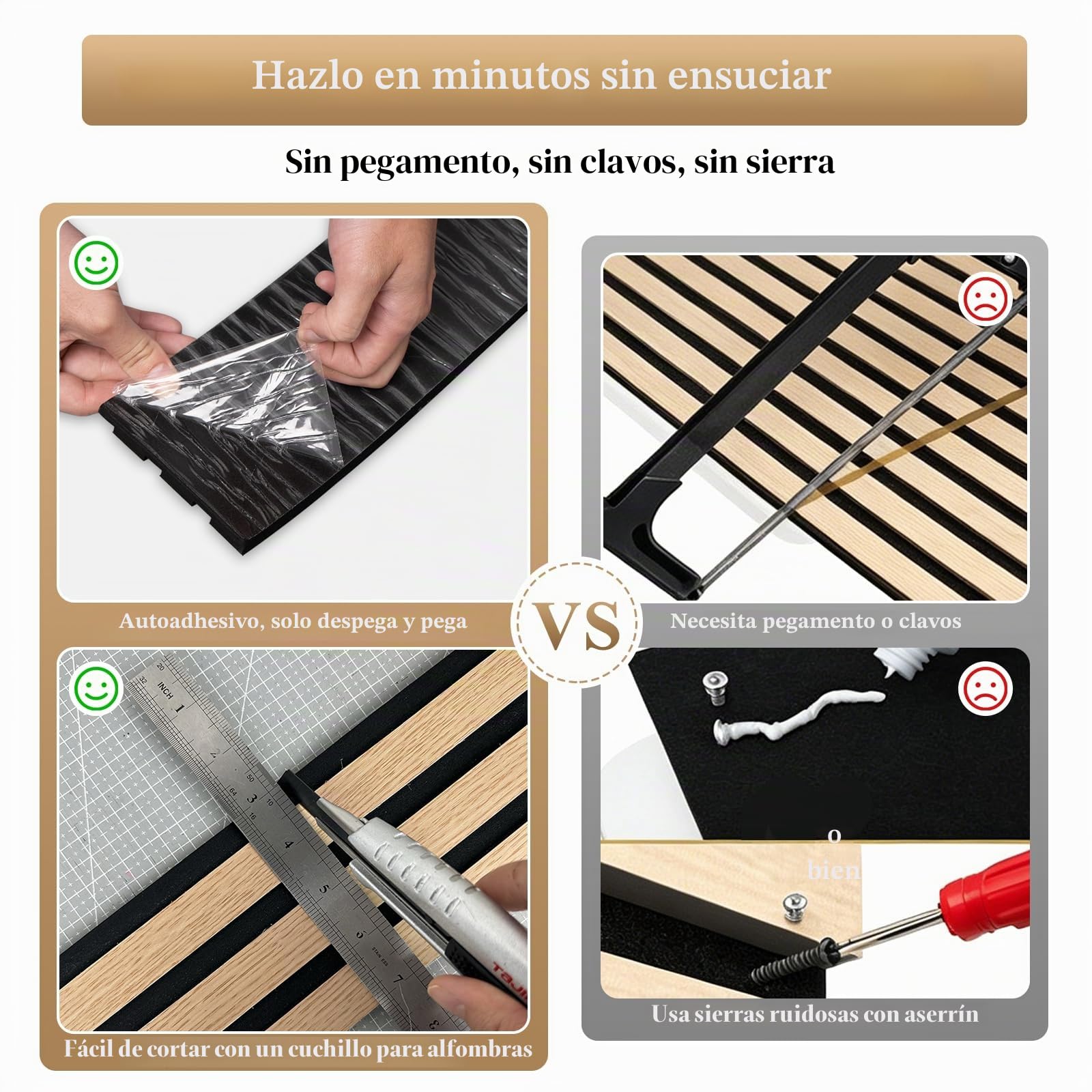 Paneles de pared de listones autoadhesivos, 4 rollos de paneles decorativos de pared para despegar y pegar, panel de madera 3D para paredes (2,5 metros/rollo)