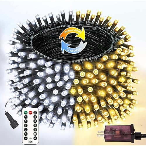 75.8 FT 200 LED Color Changing Christmas String Lights with Remote & Timer & Memory Function, 9 Lighting Modes Waterproof Fairy Lights for Xmas Tree Yard Holiday Party Garden (Warm White & Cool White)