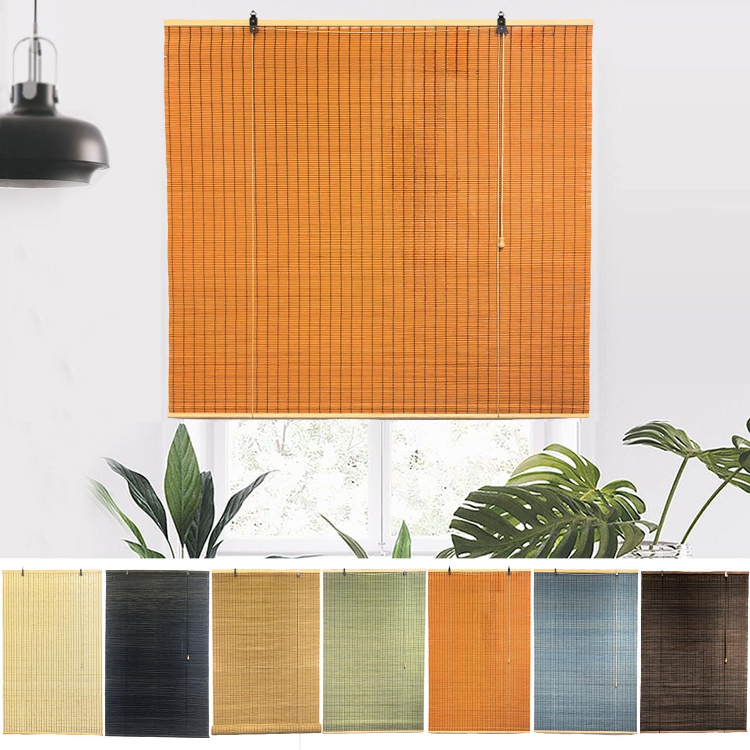 NIANXINN Indoor Bamboo Roller Blinds,Retro Roman Blinds,Natural Wooden Window Decorative Curtain,95% Blackout Roller Blinds,Sunscreen Privacy,Custom,Width x Height (160cm x 160cm,Yellow)