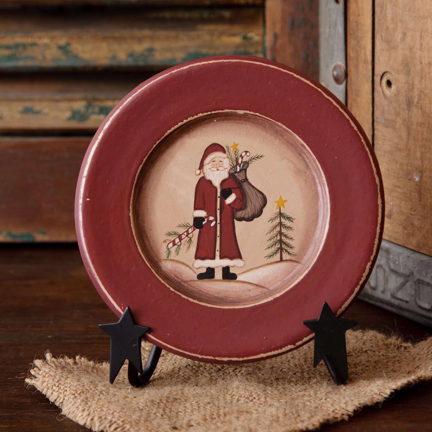 Your Hearts Delight 5-1/2-Inch Santa Wooden Decor Plate, Small