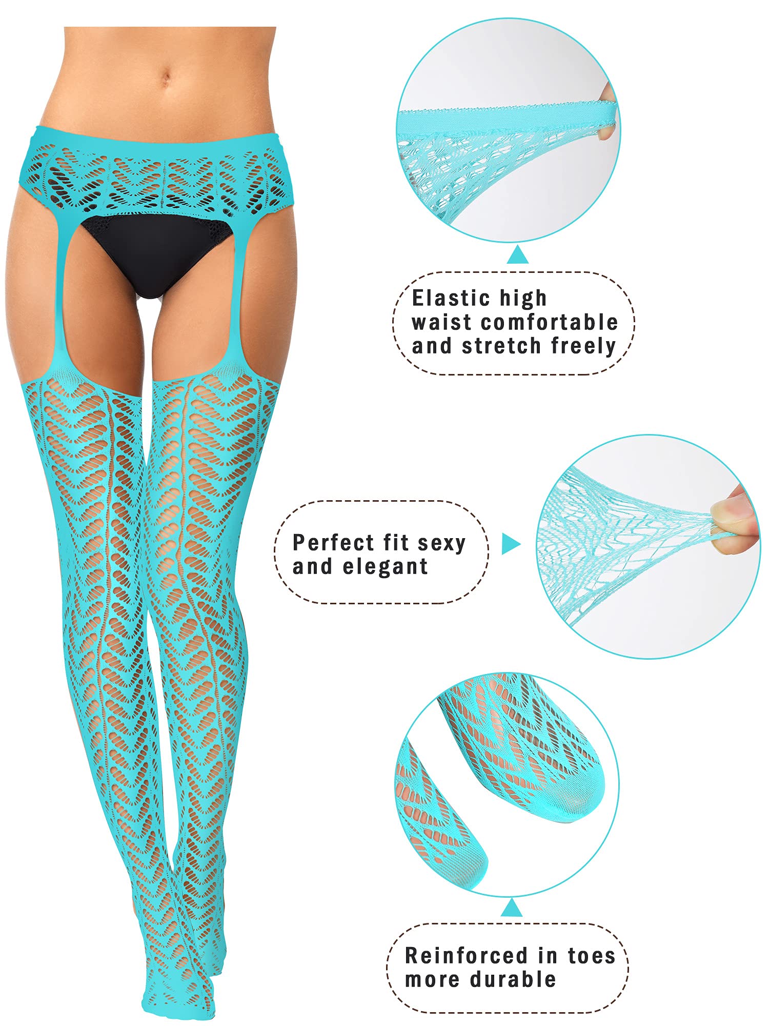 Skylety 6 Pairs Women Fishnet Thigh High Stockings Garter Belts and Suspender Pantyhose Stockings for Halloween (Classic, Black,Medium): Skylety 6 Pairs Women Fishnet Thigh High Stockings Garter Belts and Suspender Pantyhose Stockings for Halloween (Classic, White, Grey, Light Blue, Carmine, Fluorescent Green, Black,Medium-Large)