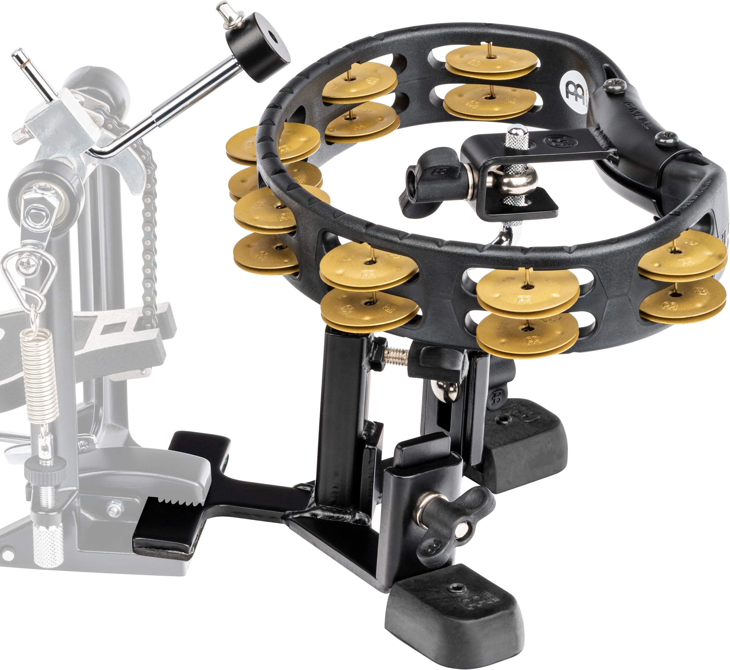 Benny Greb TamboStep Hands-free Tambourine--Play with Your Foot, Sandblasted Jingles, Includes Mount