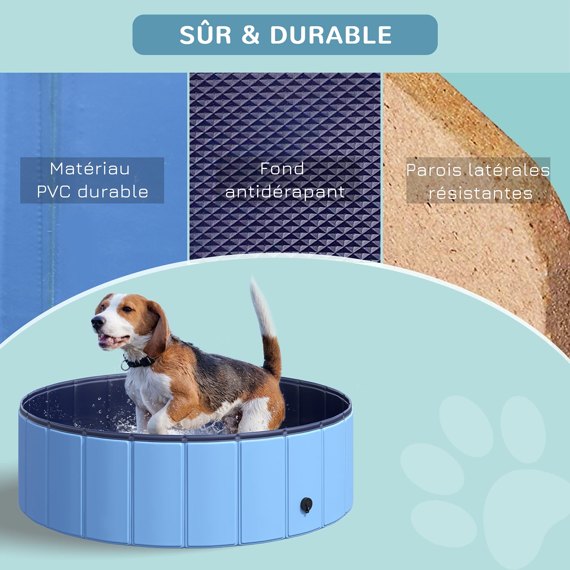 PawHut Piscine pour Chien Pliable, Piscine Baignoire Bassin Chien, 100x30cm en Plastique, Piscine pour Animaux Extérieur, Stable et Antidérapant, Bleu