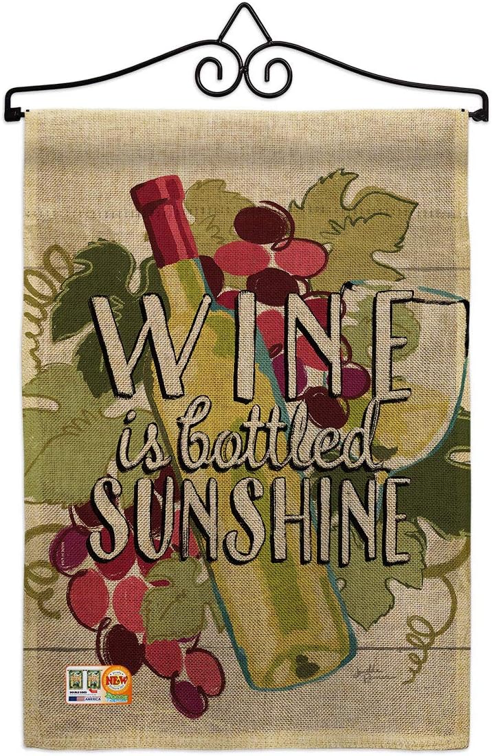 Wine is Sunshine Burlap Garden Flag Beverages Drink Fruits Cheese Sangria White Red Rose Dessert Sparkling Small Decorative Gift Yard House Banner Double-Sided Made In USA 13 X 18.5