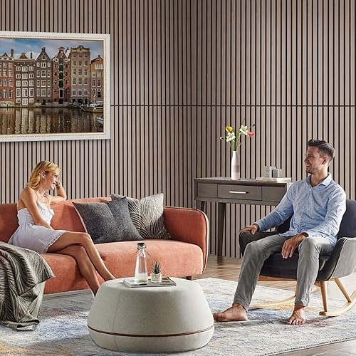 Miniatura 7 de SOCBAZZAR Paneles acústicos de listones de madera para pared y techo, paneles de chapa de madera estriada 3D, 47.3 x 23.6 pulgadas, cada panel de