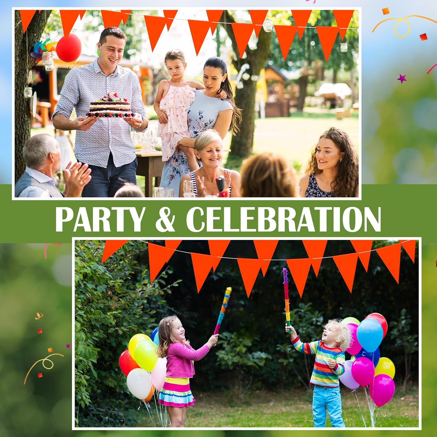 Peryiter 105 ft 64pcs Pennant Banner Flags 11.02" x 17.72" Large Safety Marking Flags Triangle Pool Flagging on String for Construction Site Sporting Events Party Decor Parking Marking(Orange) - Image 4