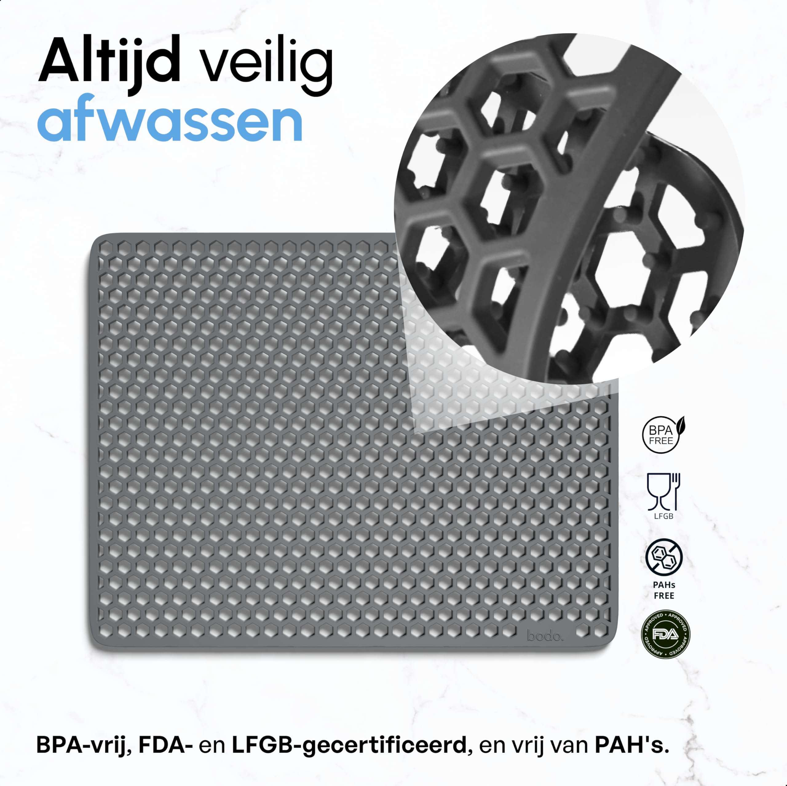 Bodo® Waschbeckenmatte - Rechteckig - Grau - 36 x 46 cm - Für 40 x 50 cm Waschbecken (Grau, 36x46cm)