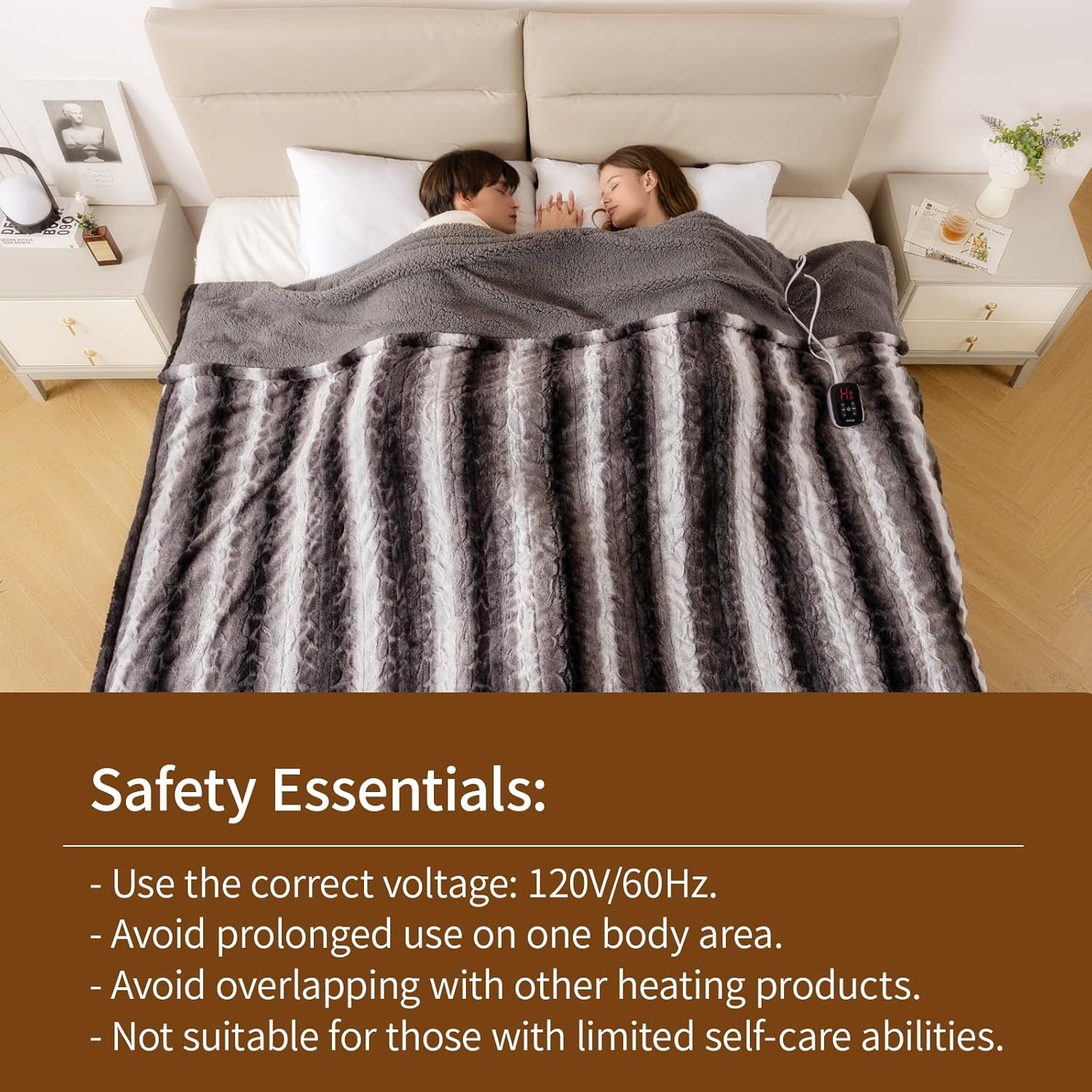 Bearhug Electric Blanket Full Size 77" x 84", 10 Heat Settings Heated Blanket, 1-12 Hour Auto Shut-Off, Faux Fur & Sherpa Dual-Sided Heating Blanket, Machine Washable, Gift-Ready Elegant Packaging - Image 6