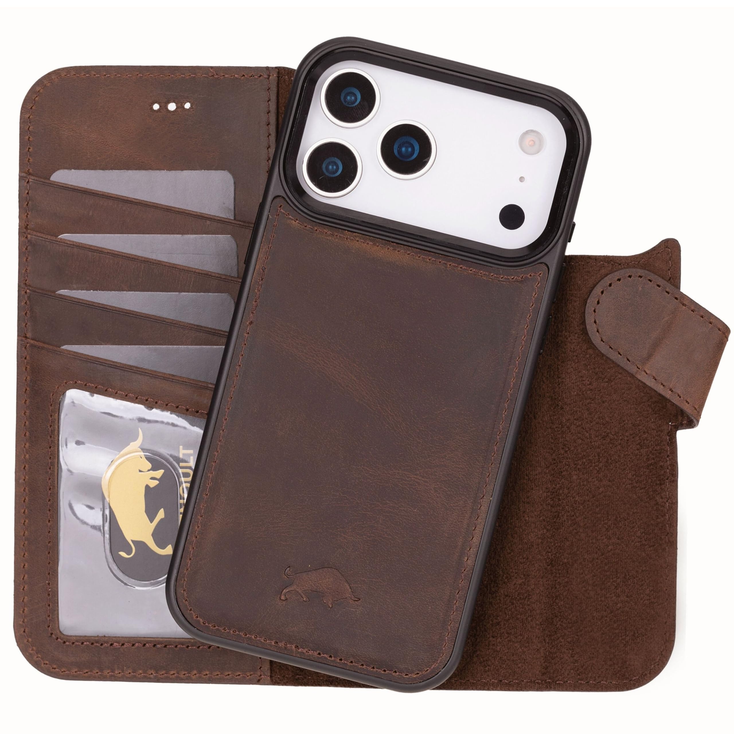 VENOULT Detachable Wallet Case for iPhone Buesiness Style 17 Pro Max 4 Card Holder Folio Cover Man or