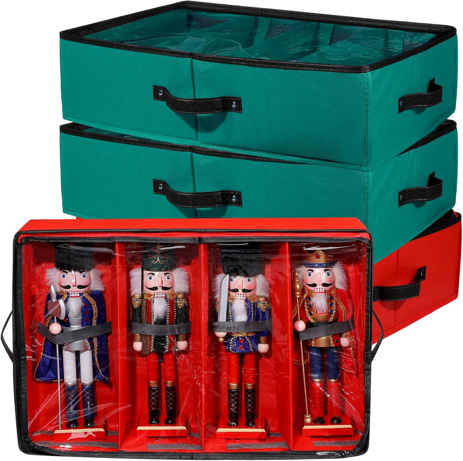 Preboun 4 Pack Clear Top Christmas Nutcracker Storage Box
