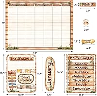 Vista 3 de Fancy Land Juego de tablones de anuncios con calendario rústico para aula, diseño de grano de madera, decoración de tablón de anuncios para aula, 97