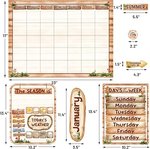 Miniatura 3 de Fancy Land Juego de tablones de anuncios con calendario rústico para aula, diseño de grano de madera, decoración de tablón de anuncios para aula, 97