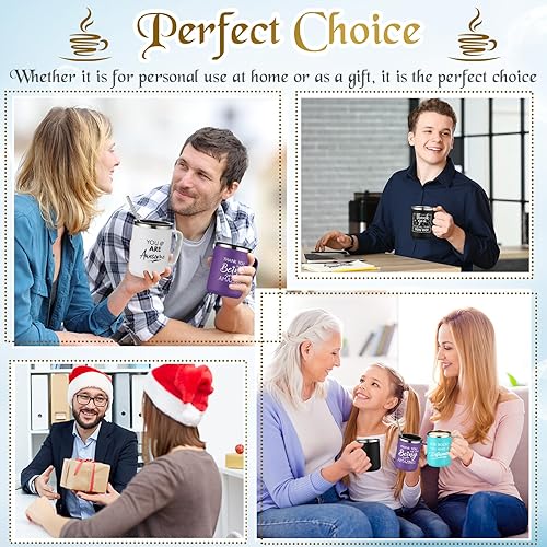 Miniatura 6 de Sumind Regalos de agradecimiento de Navidad para empleados, tazas de café de acero inoxidable de 17 onzas con asa, tapa y popote para el personal de